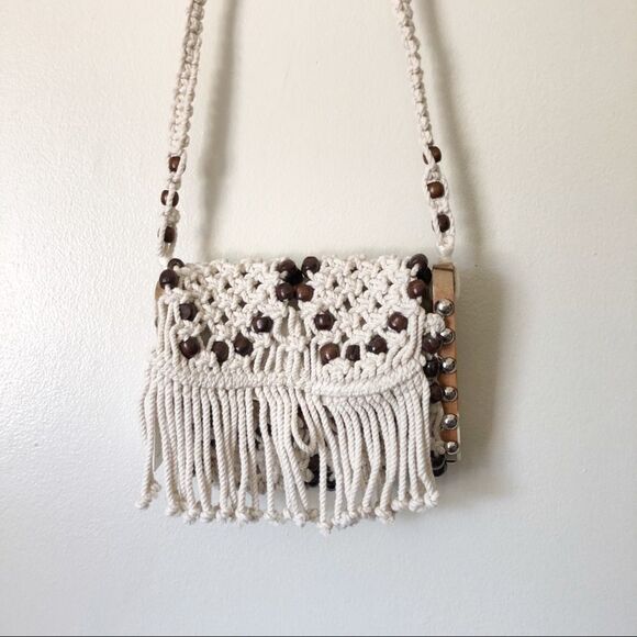 New Straw Studio Macrame Flap shoulder bag NWT - Picture 2 of 9